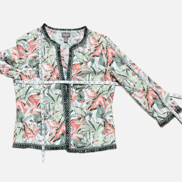 Chico’s Blazer Botanical Print Fringe Linen Blend Open Jacket Size 1 Medium 8/10 - Picture 11 of 13